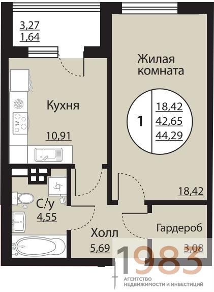Квартира 1-комнатная квартира