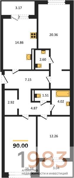 Квартира 3-комнатная квартира